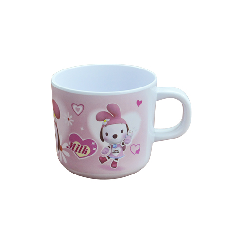 [106-1936] Taza Melamina Color Blanco Con Calcomania Medidas 6.5 x 7.5 Cm
